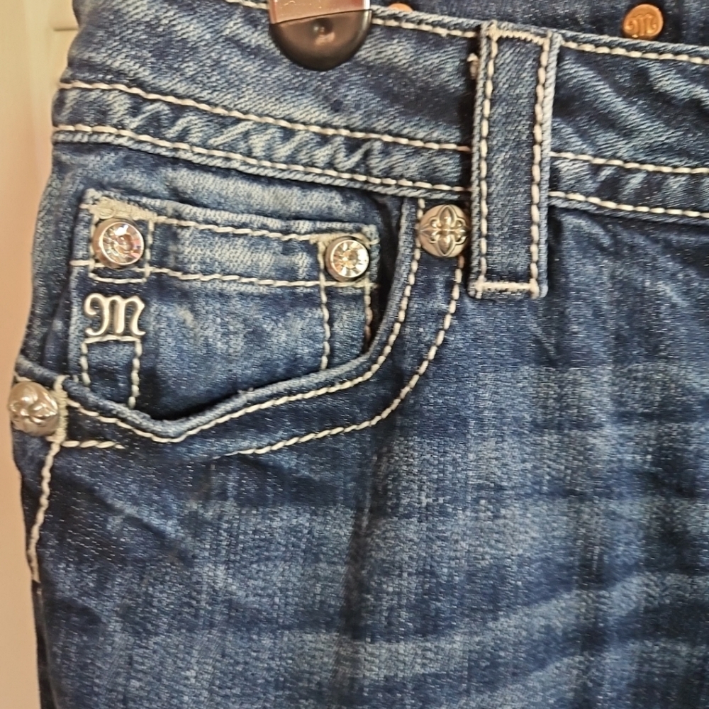 Miss Me WomensJeans Dark Blue Embellished Denim 5-Pocket Signature Bootcut 30 - Picture 4 of 13